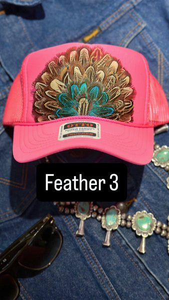 HOT PINK FEATHER TRUCKER HAT
