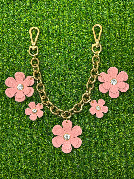 Handmade Leather Bag Jewelry – Brass Chain Floral Purse Charm
