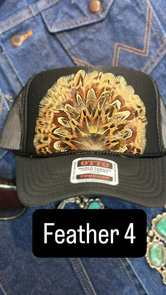 BLACK FEATHER TRUCKER HAT