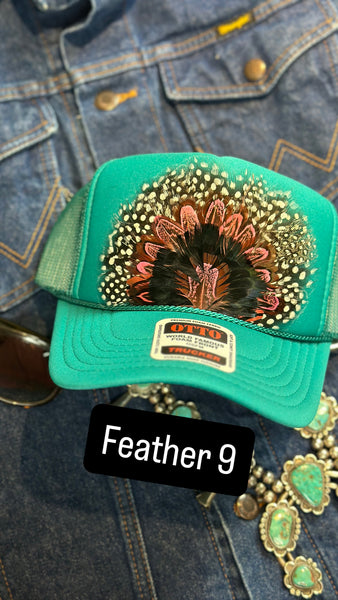 TEAL FEATHER TRUCKER HAT