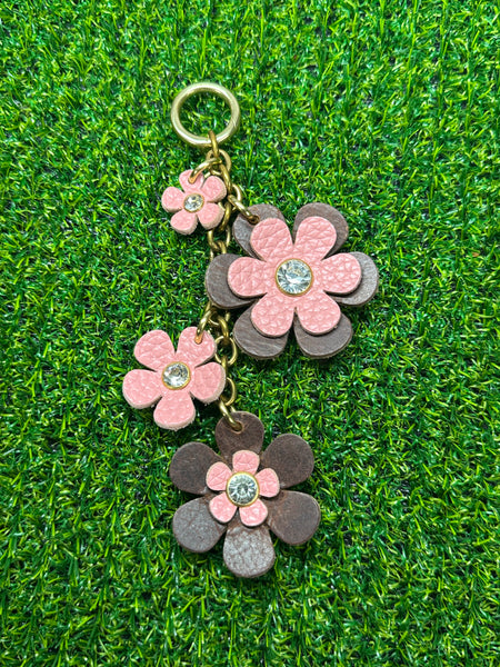 Handmade Leather Purse Charm | Flower Bag Charm with Solid Brass | Floral Handbag Accessory | Cute Luxury Keychain