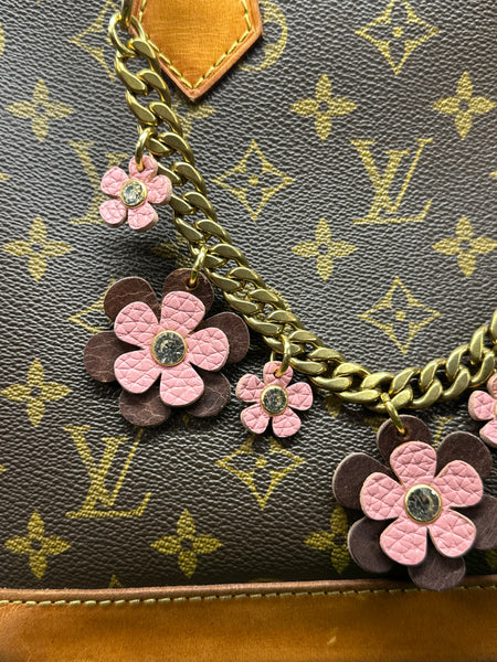 Luxury Floral Bag Chain – Handmade Leather Purse Charm with Solid Brass