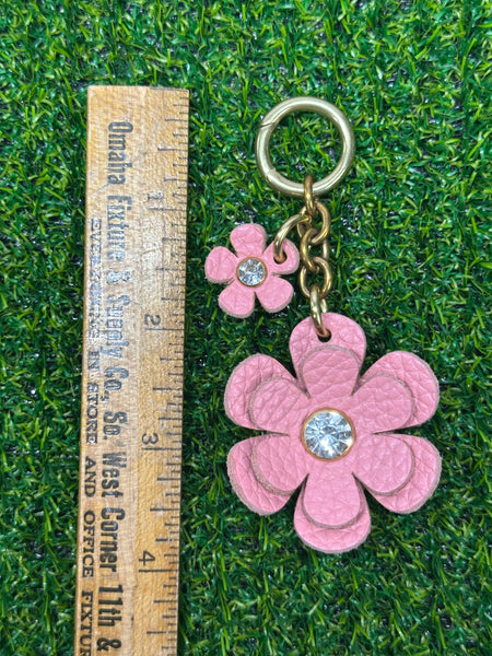 Handmade Leather Purse Charm | Flower Bag Charm with Solid Brass | Floral Handbag Accessory | Cute Luxury Keychain