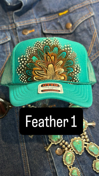 TEAL FEATHER TRUCKER HAT