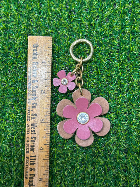 Handmade Leather Purse Charm | Flower Bag Charm with Solid Brass | Floral Handbag Accessory | Cute Luxury Keychain