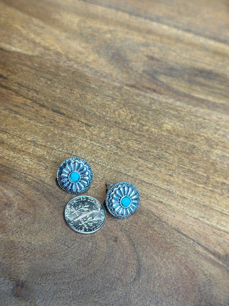 CONCHO FAUX TURQUOISE STUD EARRINGS