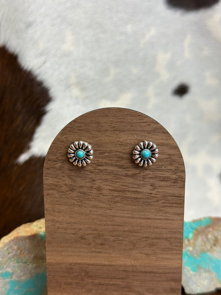 FLOWER FAUX TURQUOISE STUD EARRINGS
