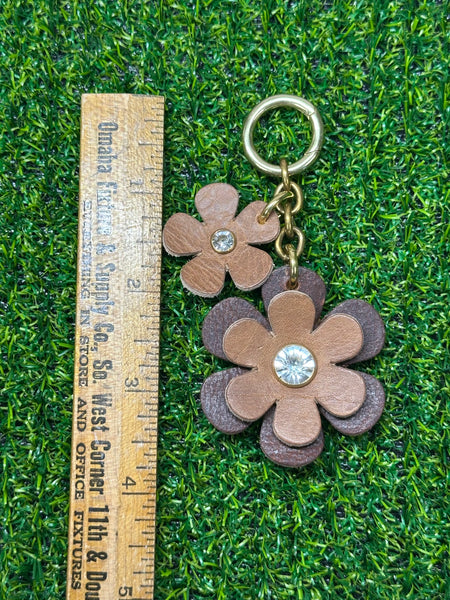 Handmade Leather Purse Charm | Flower Bag Charm with Solid Brass | Floral Handbag Accessory | Cute Luxury Keychain