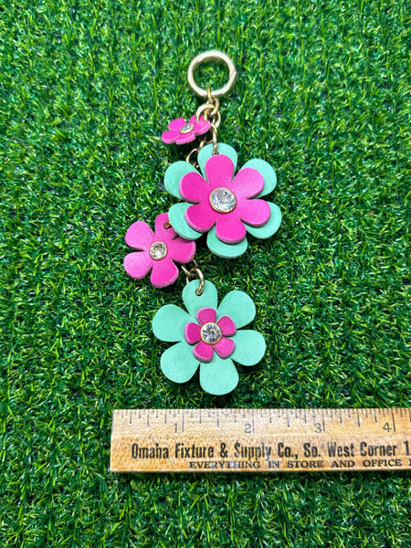 Handmade Leather Purse Charm | Flower Bag Charm with Solid Brass | Floral Handbag Accessory | Cute Luxury Keychain