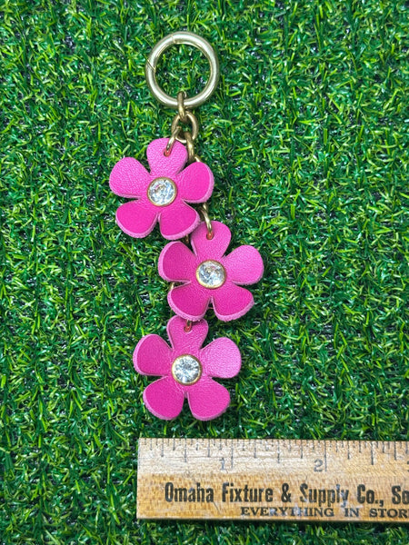 Handmade Leather Purse Charm | Flower Bag Charm with Solid Brass | Floral Handbag Accessory | Cute Luxury Keychain