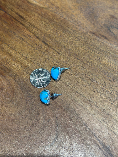 HEART FAUX TURQUOISE STUD EARRINGS