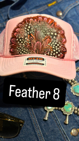 LIGHT PINK FEATHER TRUCKER HAT