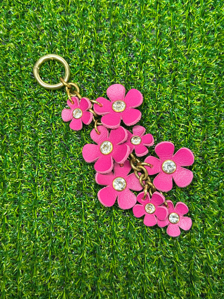 Handmade Leather Purse Charm | Flower Bag Charm with Solid Brass | Floral Handbag Accessory | Cute Luxury Keychain