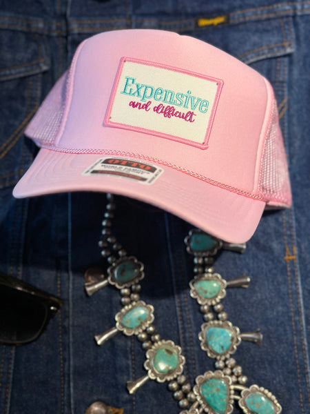 EXPENSIVE AND DIFFICULT TRUCKER HAT