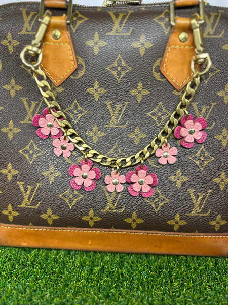 Luxury Leather Flower Bag Chain – Handmade Purse Charm with Solid Brass