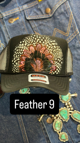 BLACK FEATHER TRUCKER HAT