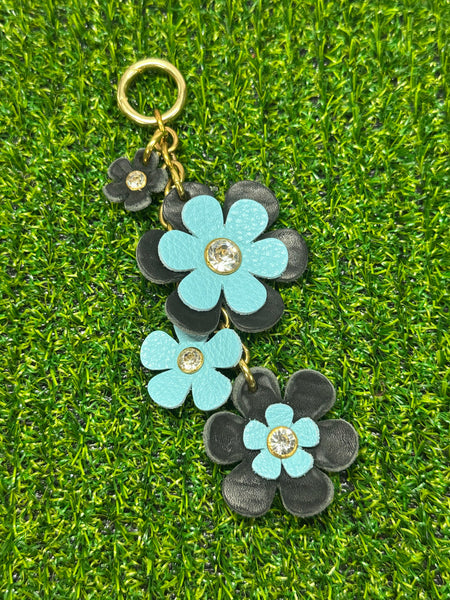 Handmade Leather Purse Charm | Flower Bag Charm with Solid Brass | Floral Handbag Accessory | Cute Luxury Keychain