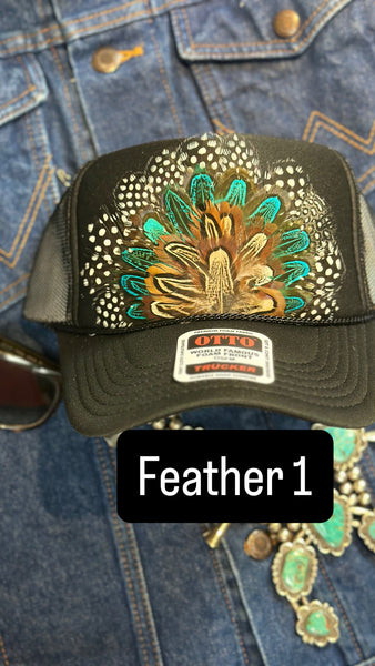 BLACK FEATHER TRUCKER HAT