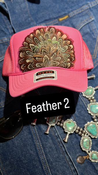 HOT PINK FEATHER TRUCKER HAT