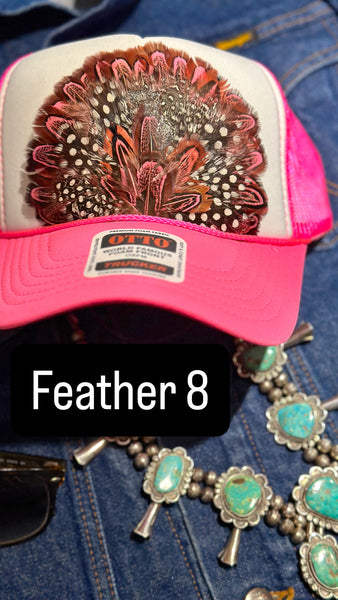 HOT PINK AND WHITE FEATHER TRUCKER HAT