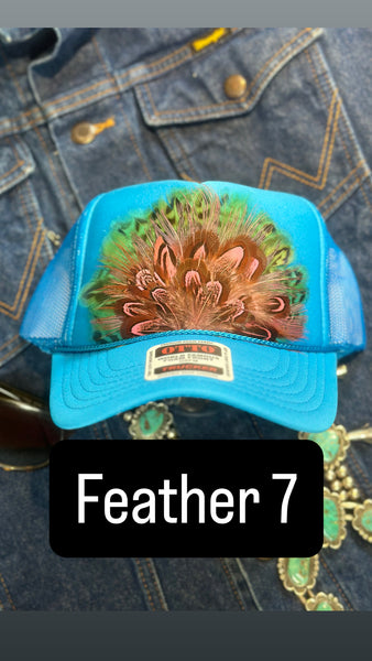 FEATHER TRUCKER HAT BRIGHT BLUE