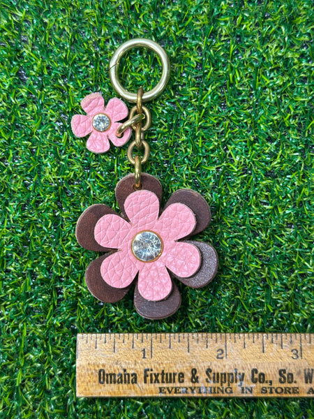 Handmade Leather Purse Charm | Flower Bag Charm with Solid Brass | Floral Handbag Accessory | Cute Luxury Keychain