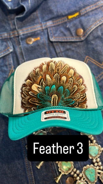 JADE AND WHITE FEATHER TRUCK HAT