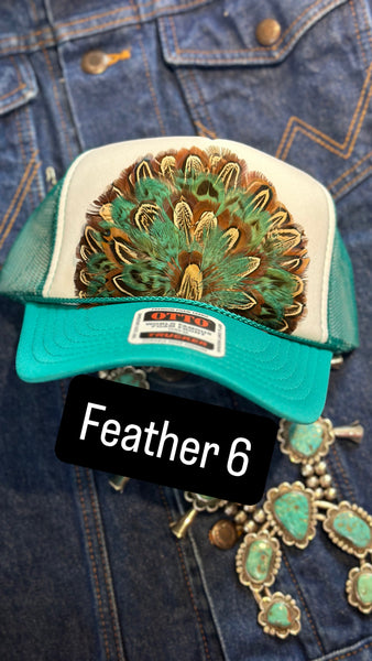 JADE AND WHITE FEATHER TRUCK HAT