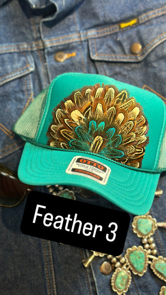 TEAL FEATHER TRUCKER HAT