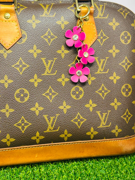 Handmade Leather Purse Charm | Flower Bag Charm with Solid Brass | Floral Handbag Accessory | Cute Luxury Keychain