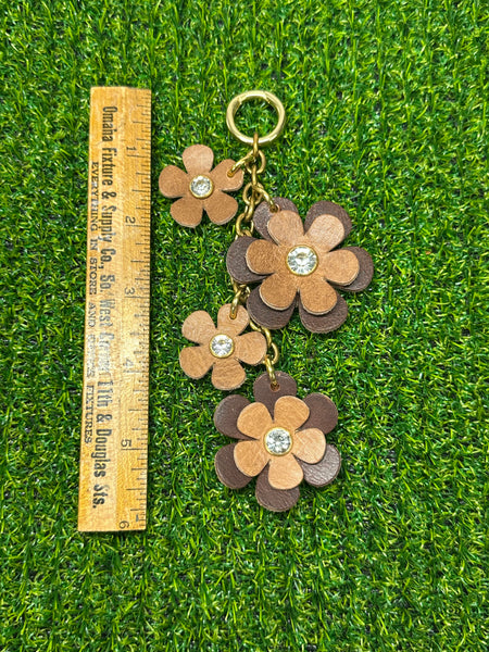 Handmade Leather Purse Charm | Flower Bag Charm with Solid Brass | Floral Handbag Accessory | Cute Luxury Keychain