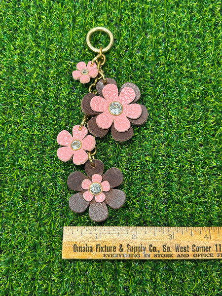 Handmade Leather Purse Charm | Flower Bag Charm with Solid Brass | Floral Handbag Accessory | Cute Luxury Keychain