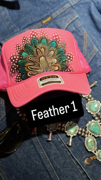 HOT PINK FEATHER TRUCKER HAT