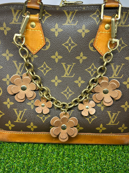 Luxury Floral Bag Chain – Handmade Leather Purse Charm with Solid Brass