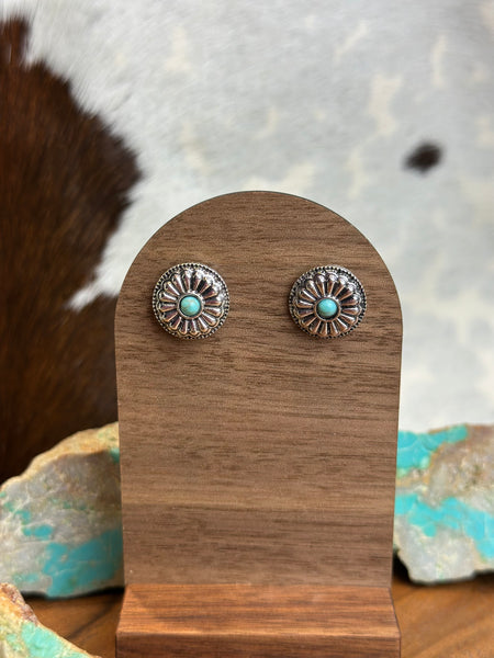 CONCHO FAUX TURQUOISE STUD EARRINGS