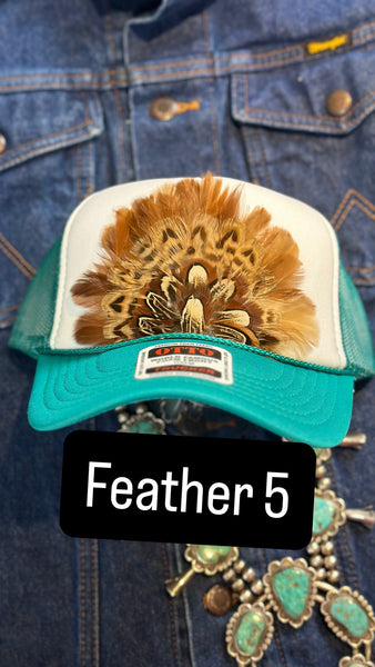 JADE AND WHITE FEATHER TRUCK HAT
