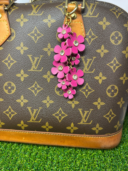 Handmade Leather Purse Charm | Flower Bag Charm with Solid Brass | Floral Handbag Accessory | Cute Luxury Keychain