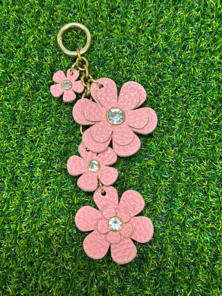 Handmade Leather Purse Charm | Flower Bag Charm with Solid Brass | Floral Handbag Accessory | Cute Luxury Keychain