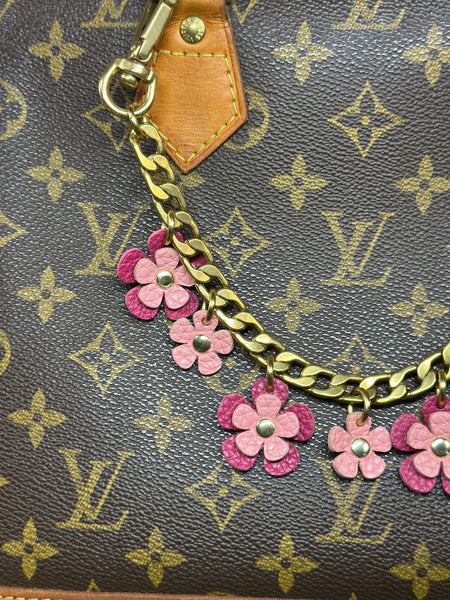 Luxury Leather Flower Bag Chain – Handmade Purse Charm with Solid Brass