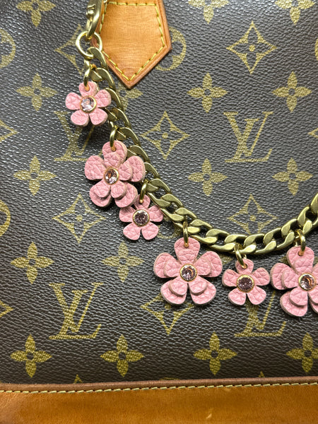 Luxury Floral Bag Chain – Handmade Leather Purse Charm with Solid Brass