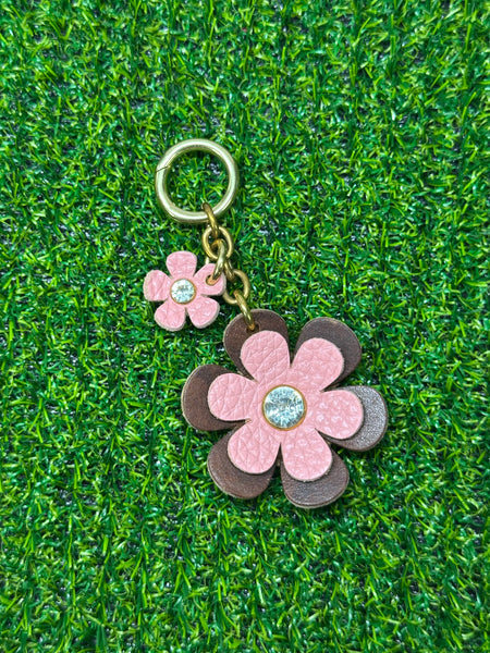 Handmade Leather Purse Charm | Flower Bag Charm with Solid Brass | Floral Handbag Accessory | Cute Luxury Keychain