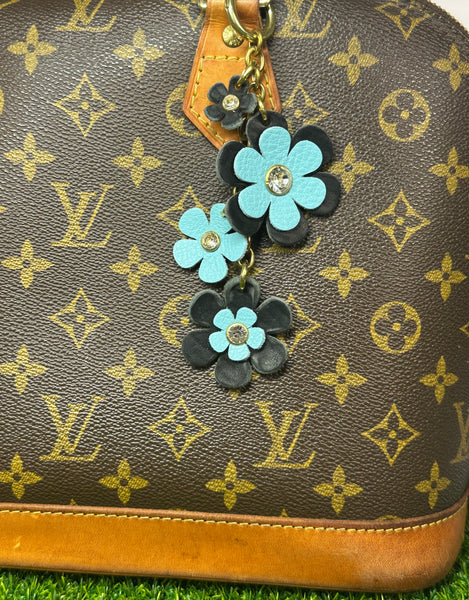 Handmade Leather Purse Charm | Flower Bag Charm with Solid Brass | Floral Handbag Accessory | Cute Luxury Keychain
