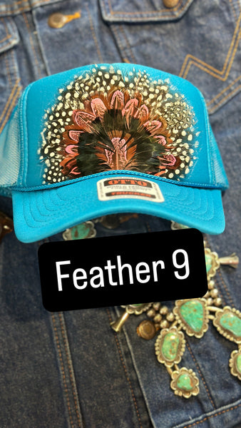 DARKER BLUE FEATHER TRUCKER HAT