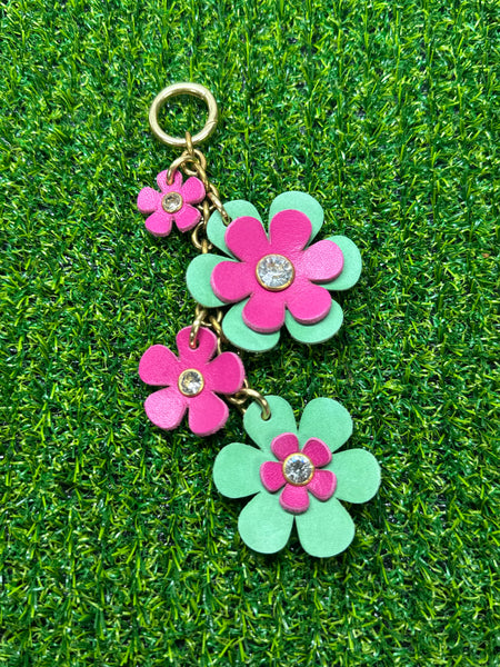 Handmade Leather Purse Charm | Flower Bag Charm with Solid Brass | Floral Handbag Accessory | Cute Luxury Keychain