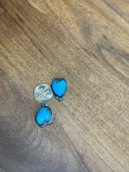 HEART FAUX TURQUOISE STUD EARRINGS