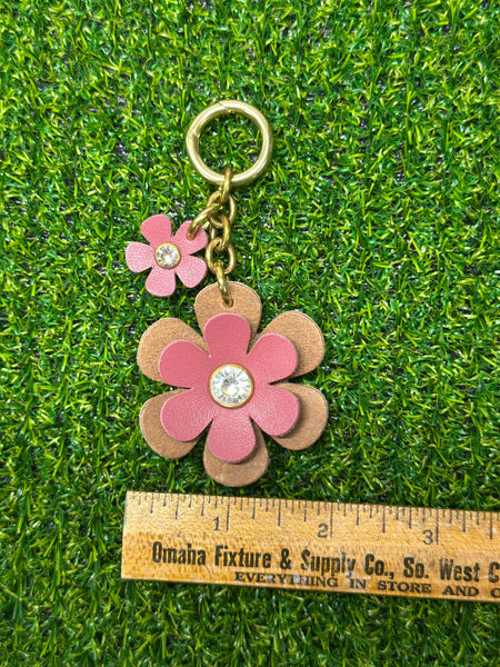 Handmade Leather Purse Charm | Flower Bag Charm with Solid Brass | Floral Handbag Accessory | Cute Luxury Keychain