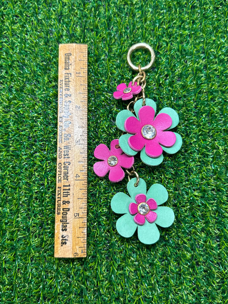 Handmade Leather Purse Charm | Flower Bag Charm with Solid Brass | Floral Handbag Accessory | Cute Luxury Keychain