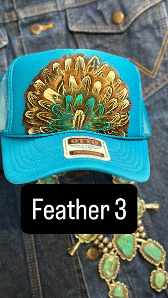 DARKER BLUE FEATHER TRUCKER HAT