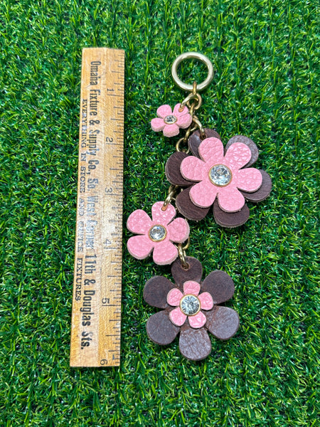 Handmade Leather Purse Charm | Flower Bag Charm with Solid Brass | Floral Handbag Accessory | Cute Luxury Keychain