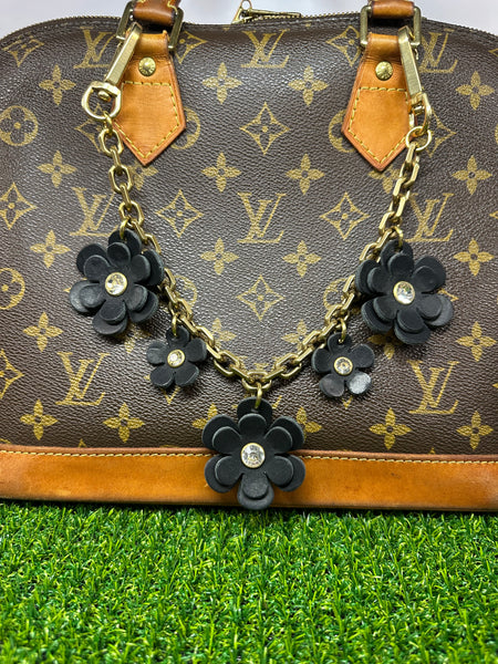 Luxury Leather Flower Bag Chain – Handmade Purse Charm with Solid Brass